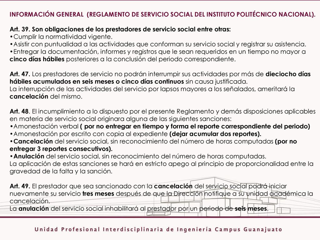 INFORMACIÓN GENERAL (REGLAMENTO DE SERVICIO SOCIAL DEL INSTITUTO POLITÉCNICO NACIONAL).