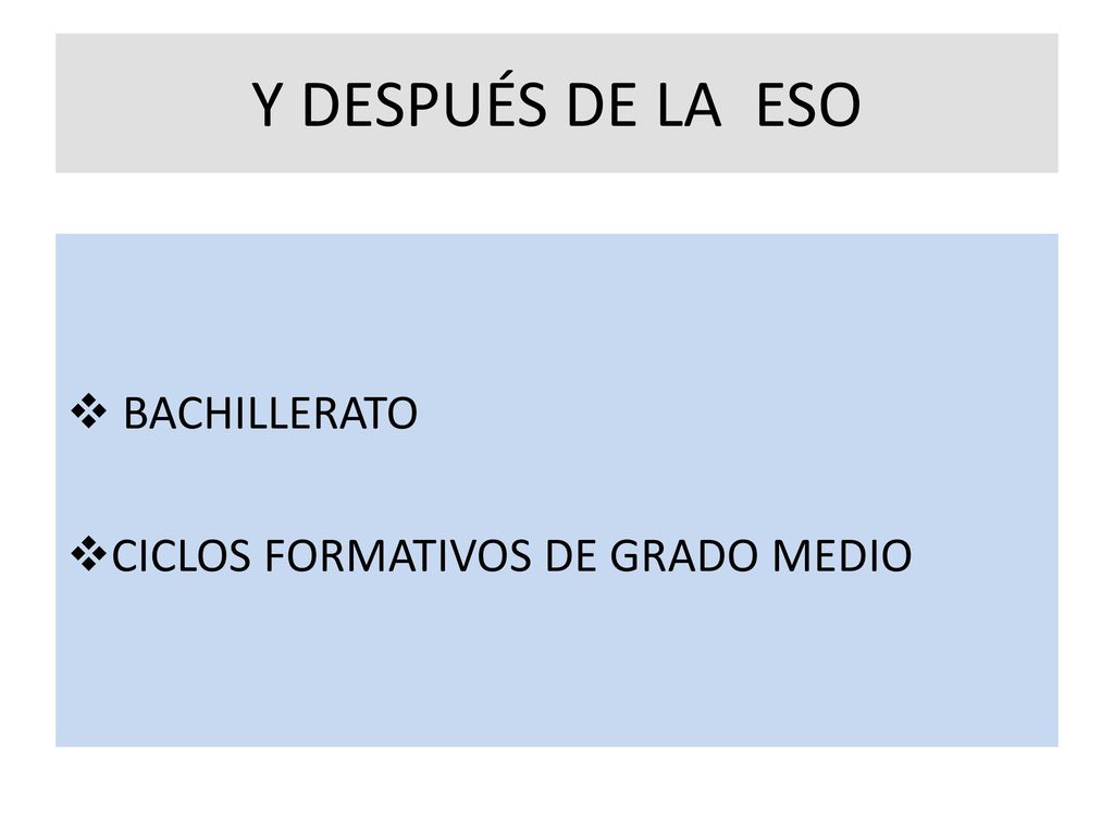 Y DESPUÉS DE LA ESO BACHILLERATO CICLOS FORMATIVOS DE GRADO MEDIO