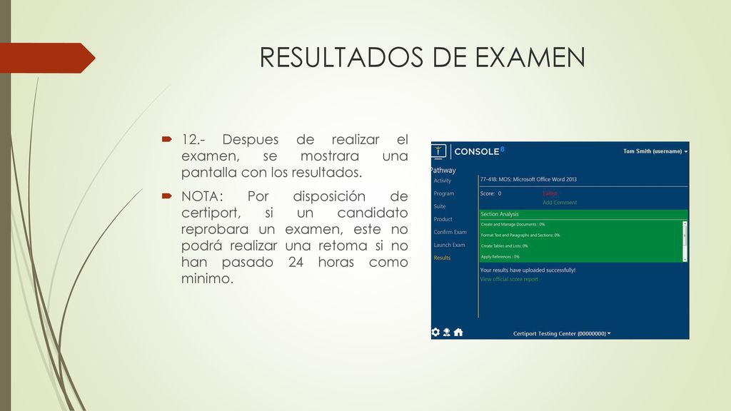 RESULTADOS DE EXAMEN 12.- Despues de realizar el examen, se mostrara una pantalla con los resultados.