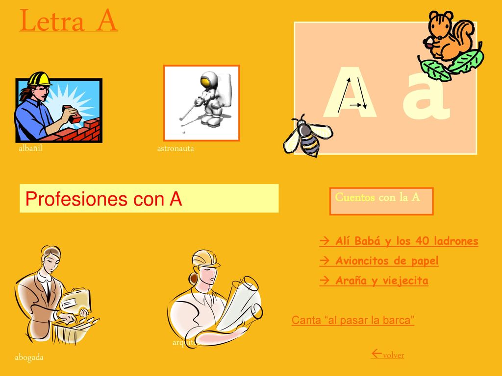 A a Letra A Profesiones con A Cuentos con la A albañil astronauta