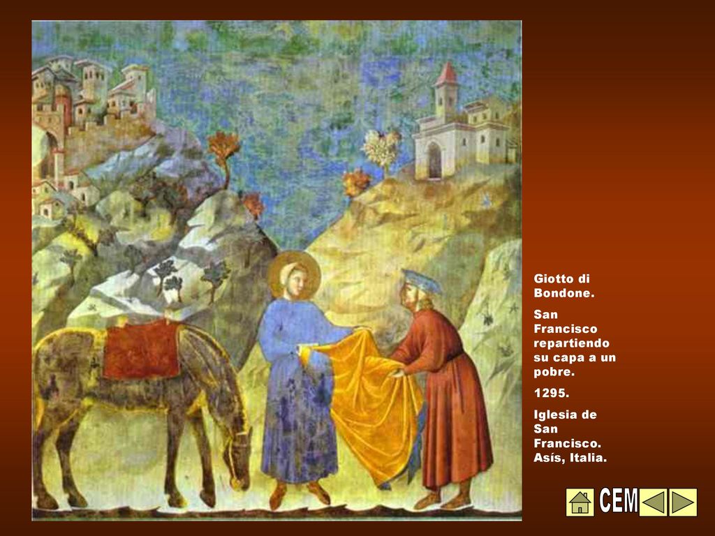 CEM Giotto di Bondone. San Francisco repartiendo su capa a un pobre.