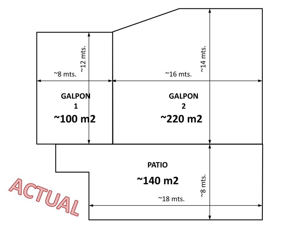ACTUAL ~100 m2 ~220 m2 ~140 m2 GALPON 1 GALPON 2 PATIO ~12 mts.