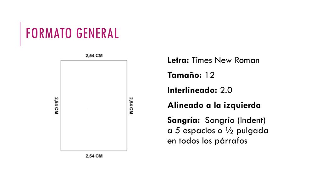 FORMATO GENERAL Letra: Times New Roman Tamaño: 12 Interlineado: 2.0