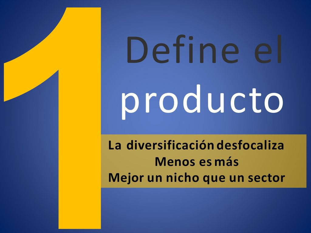 1 Define el producto La diversificación desfocaliza Menos es más