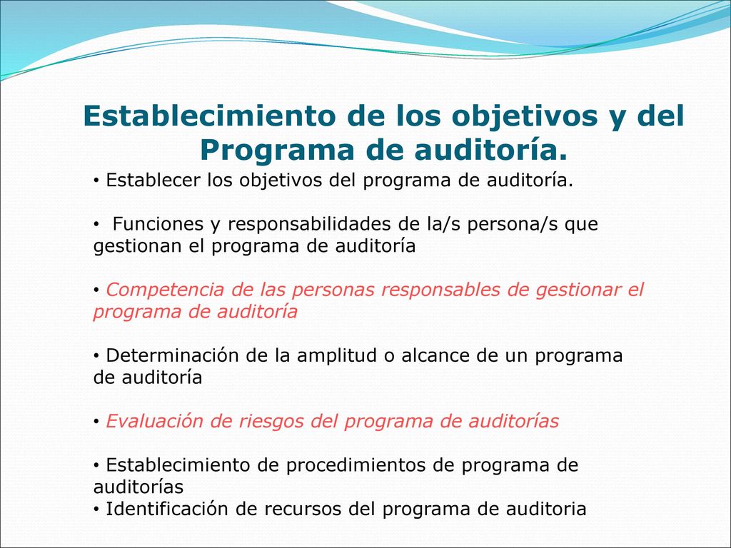 Establecimiento de los objetivos y del Programa de auditoría.