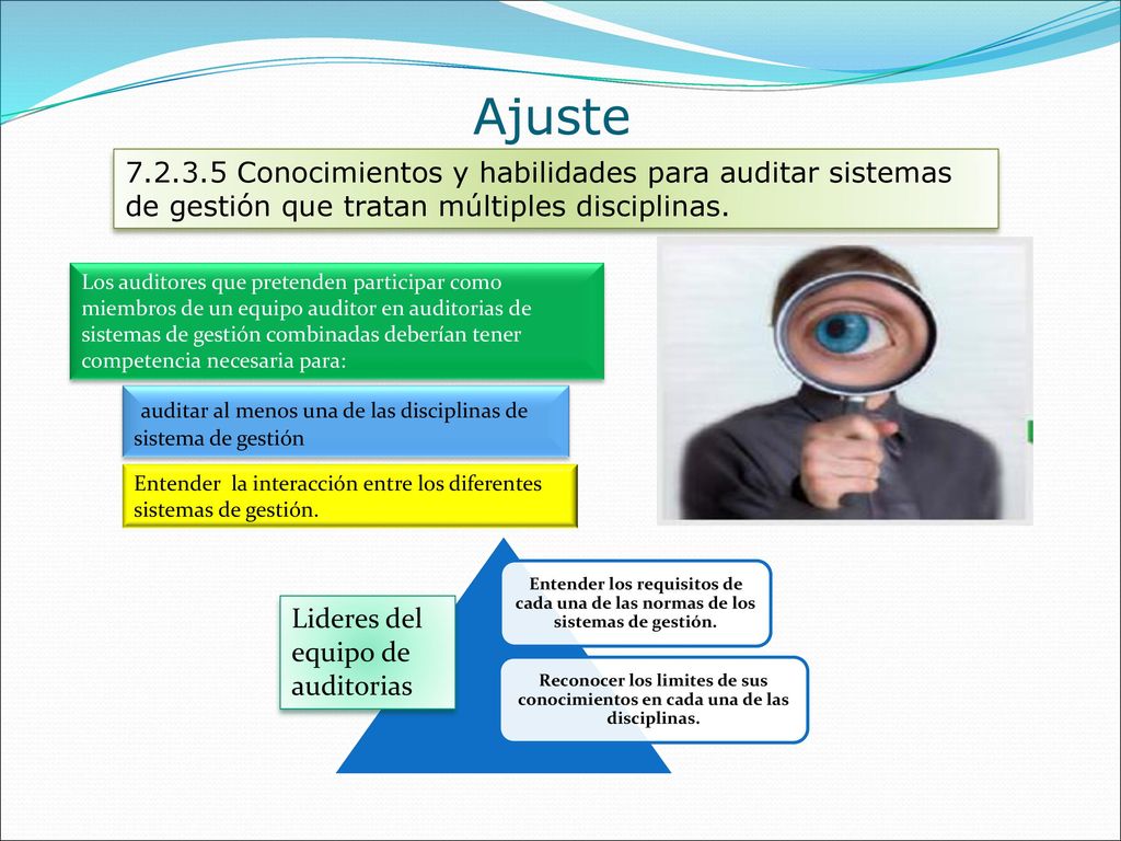 Ajuste Conocimientos y habilidades para auditar sistemas de gestión que tratan múltiples disciplinas.