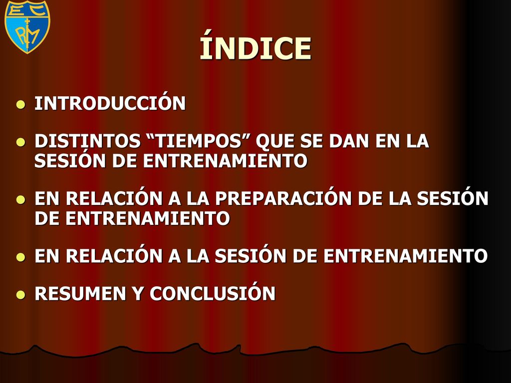 ÍNDICE INTRODUCCIÓN. DISTINTOS TIEMPOS QUE SE DAN EN LA SESIÓN DE ENTRENAMIENTO. EN RELACIÓN A LA PREPARACIÓN DE LA SESIÓN DE ENTRENAMIENTO.