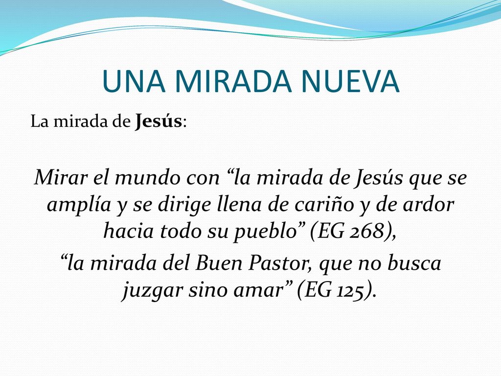 la mirada del Buen Pastor, que no busca juzgar sino amar (EG 125).