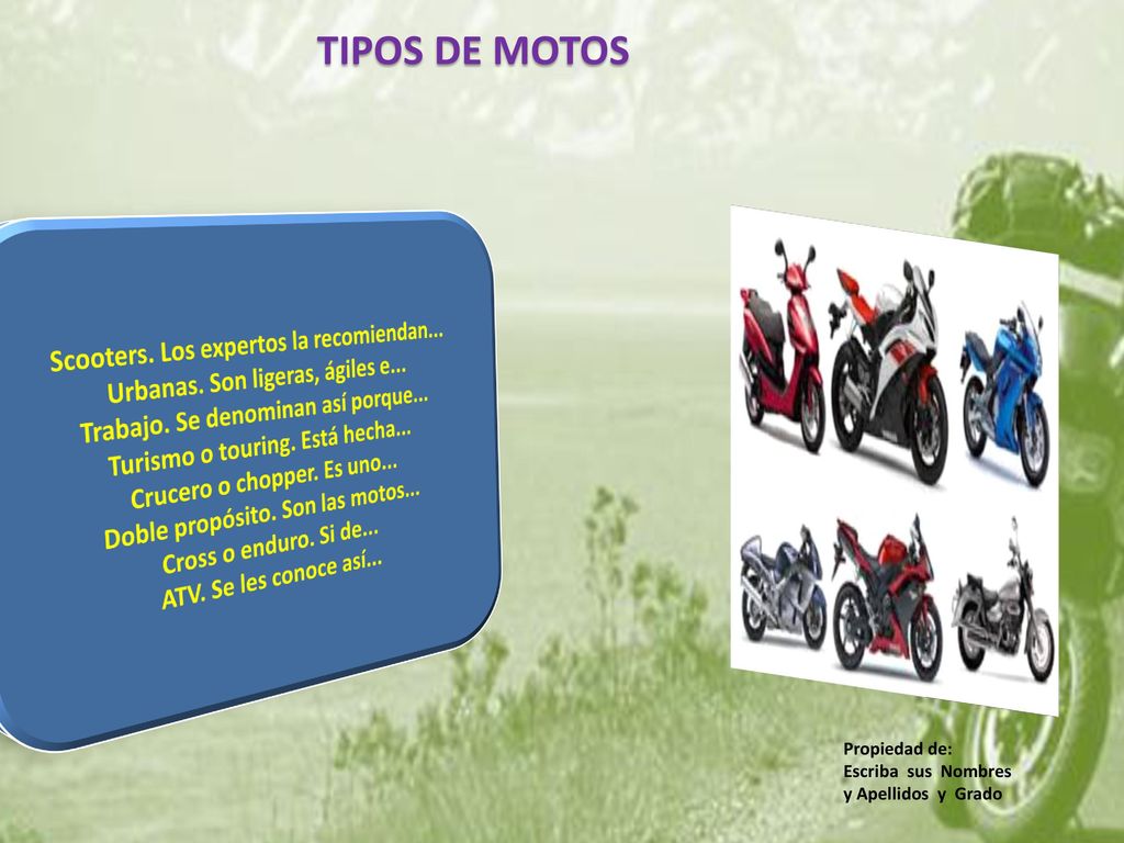 TIPOS DE MOTOS Scooters. Los expertos la recomiendan...