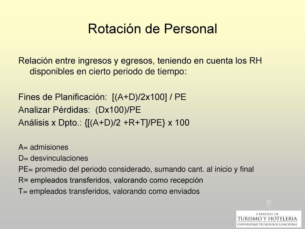 Rotación de Personal Relación entre ingresos y egresos, teniendo en cuenta los RH disponibles en cierto periodo de tiempo: