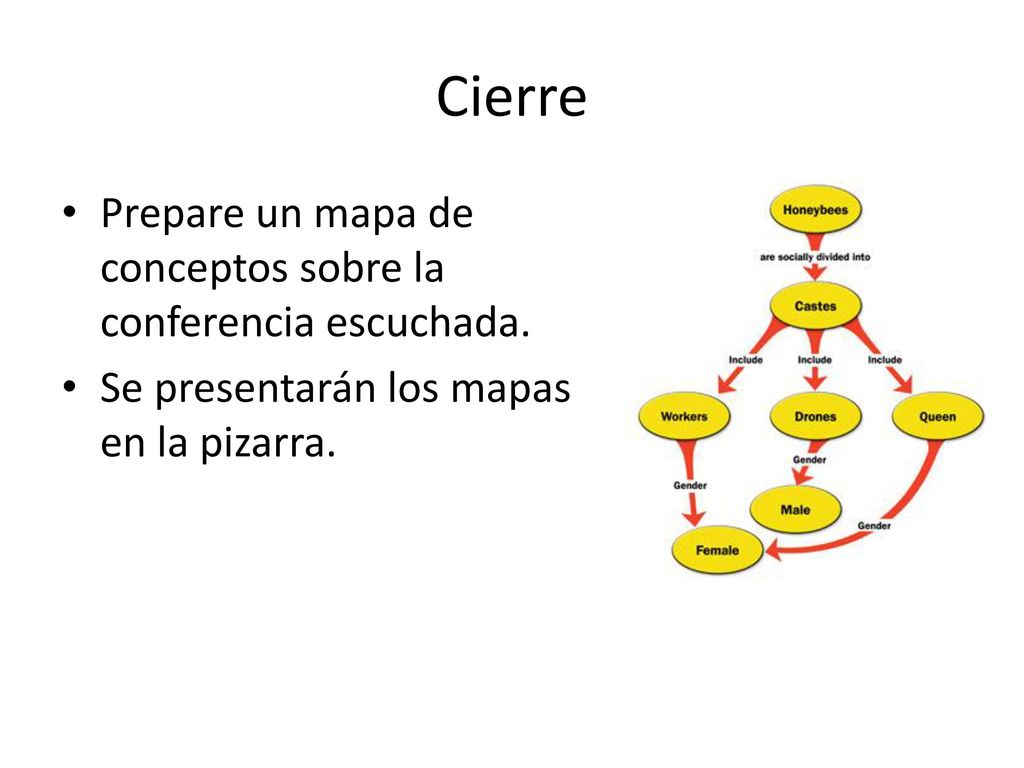 Cierre Prepare un mapa de conceptos sobre la conferencia escuchada.