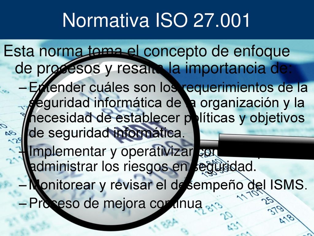Normativa ISO Esta norma toma el concepto de enfoque de procesos y resalta la importancia de: