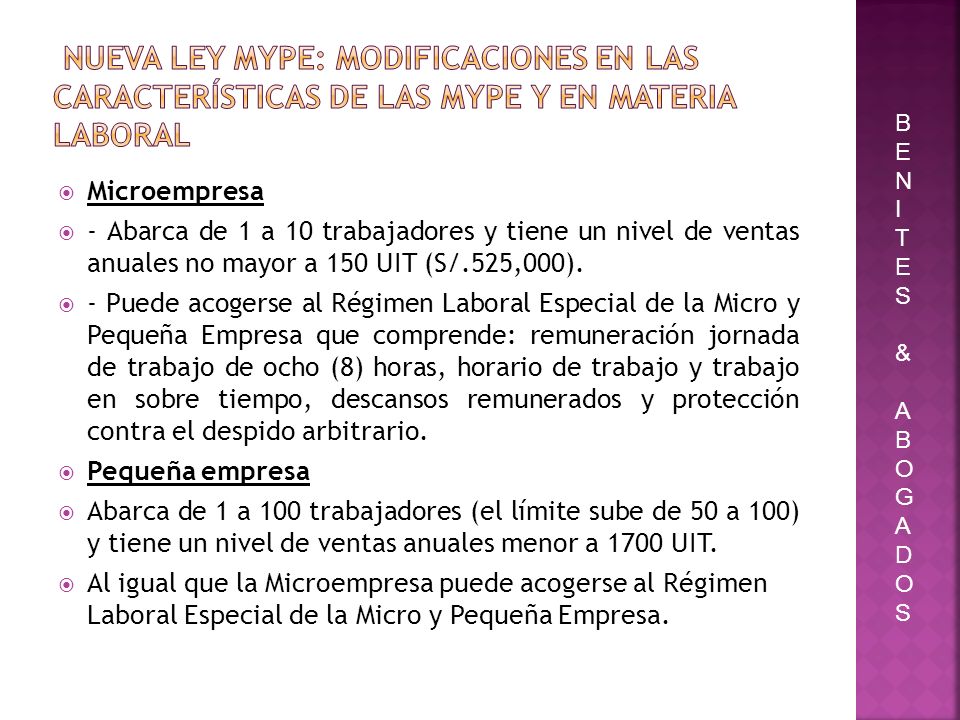 Nueva ley Mype: modificaciones en las características de las Mype y en materia laboral
