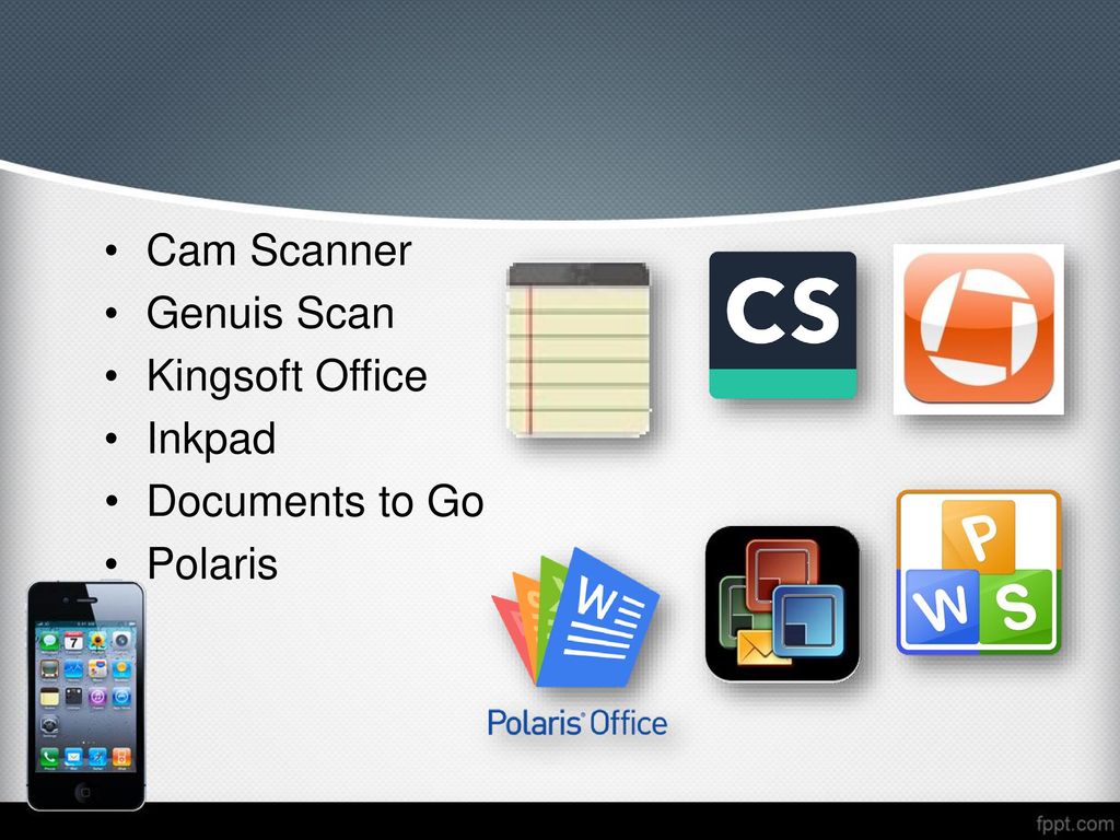 Cam Scanner Genuis Scan Kingsoft Office Inkpad Documents to Go Polaris