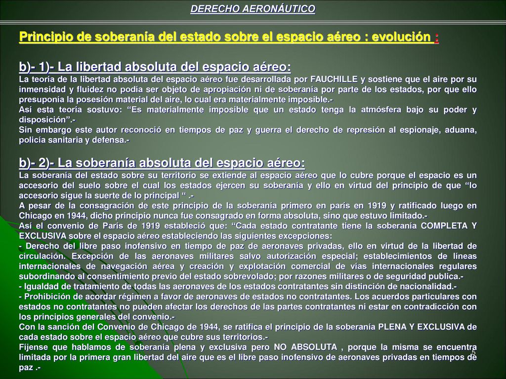 Principio de soberanía del estado sobre el espacio aéreo : evolución :