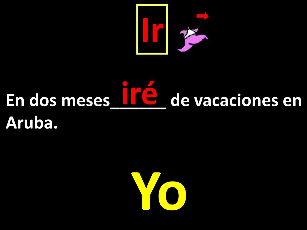 Ir iré En dos meses______ de vacaciones en Aruba. Yo