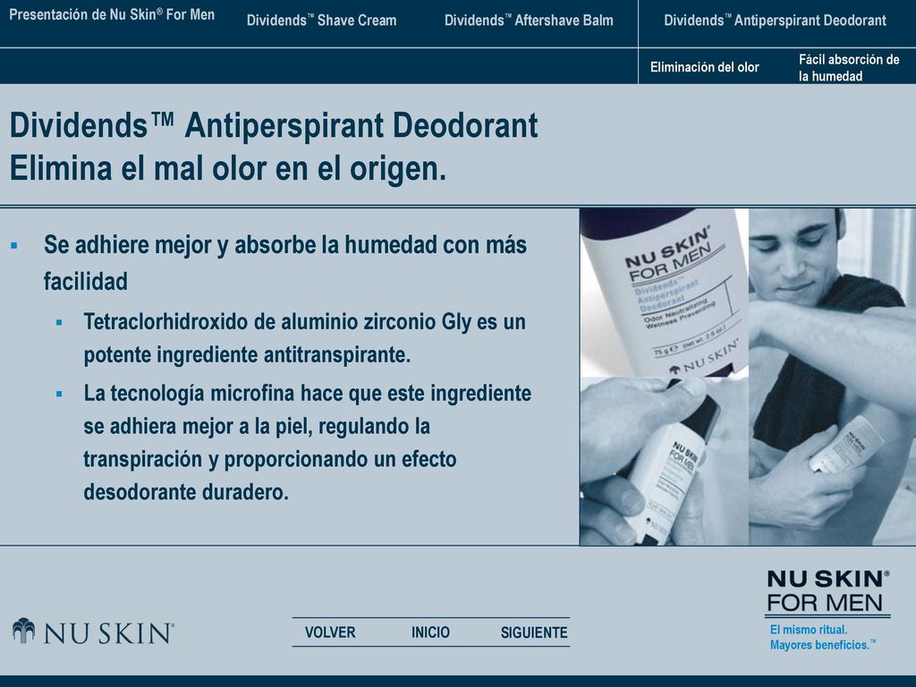 Dividends™ Antiperspirant Deodorant Elimina el mal olor en el origen.