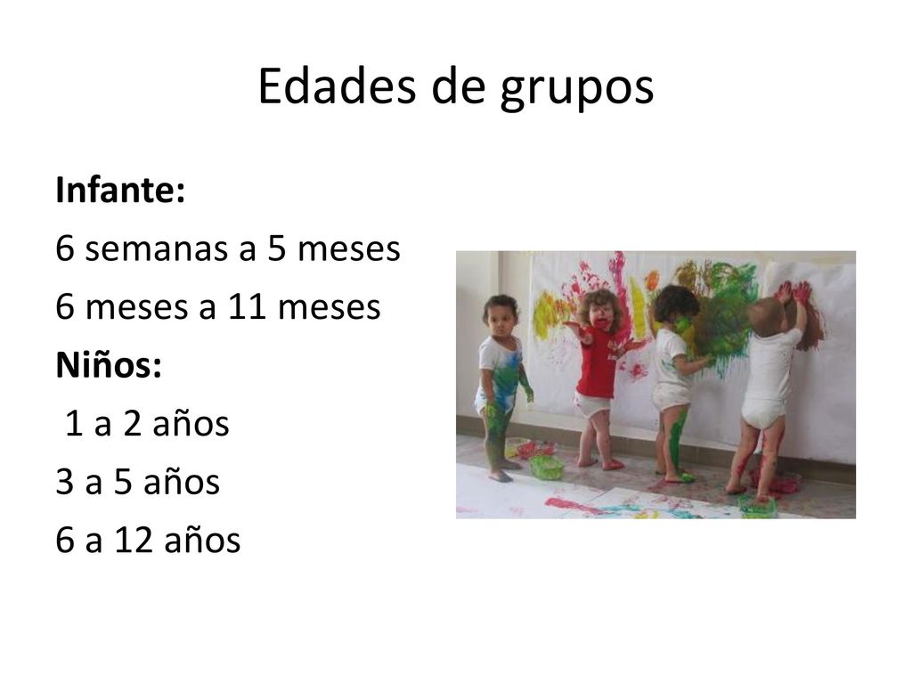 Edades de grupos Infante: 6 semanas a 5 meses 6 meses a 11 meses