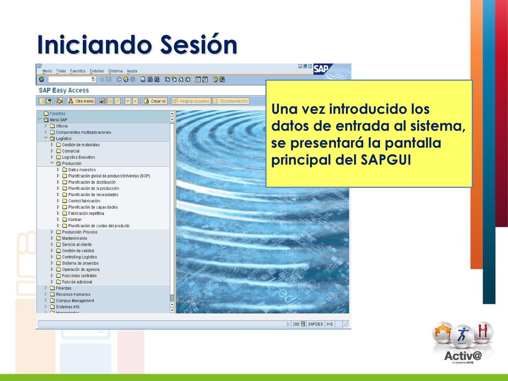 Iniciando Sesión Una vez introducido los datos de entrada al sistema, se presentará la pantalla principal del SAPGUI.