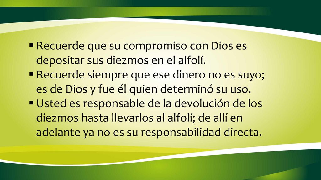Recuerde que su compromiso con Dios es depositar sus diezmos en el alfolí.