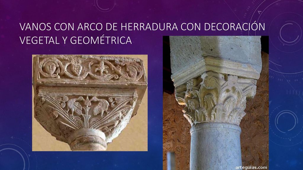 vanos con arco de herradura con decoración vegetal y geométrica
