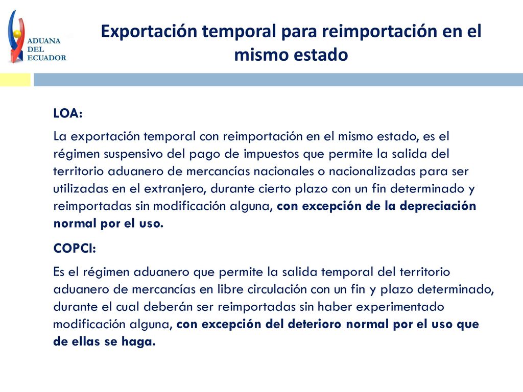 Exportación temporal para reimportación en el mismo estado