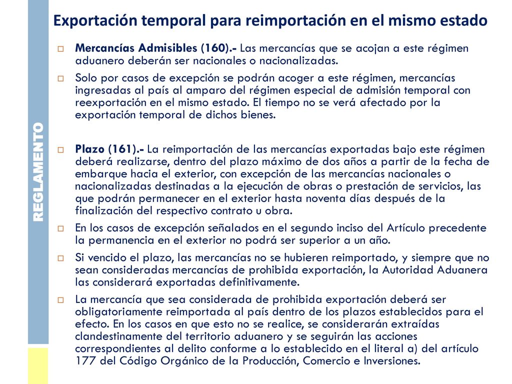 Exportación temporal para reimportación en el mismo estado