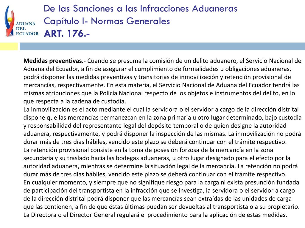 De las Sanciones a las Infracciones Aduaneras Capítulo I- Normas Generales ART