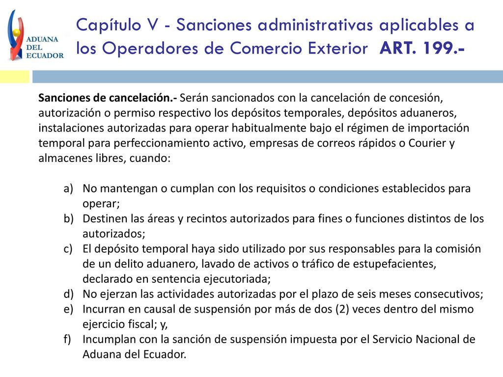 Capítulo V - Sanciones administrativas aplicables a los Operadores de Comercio Exterior ART