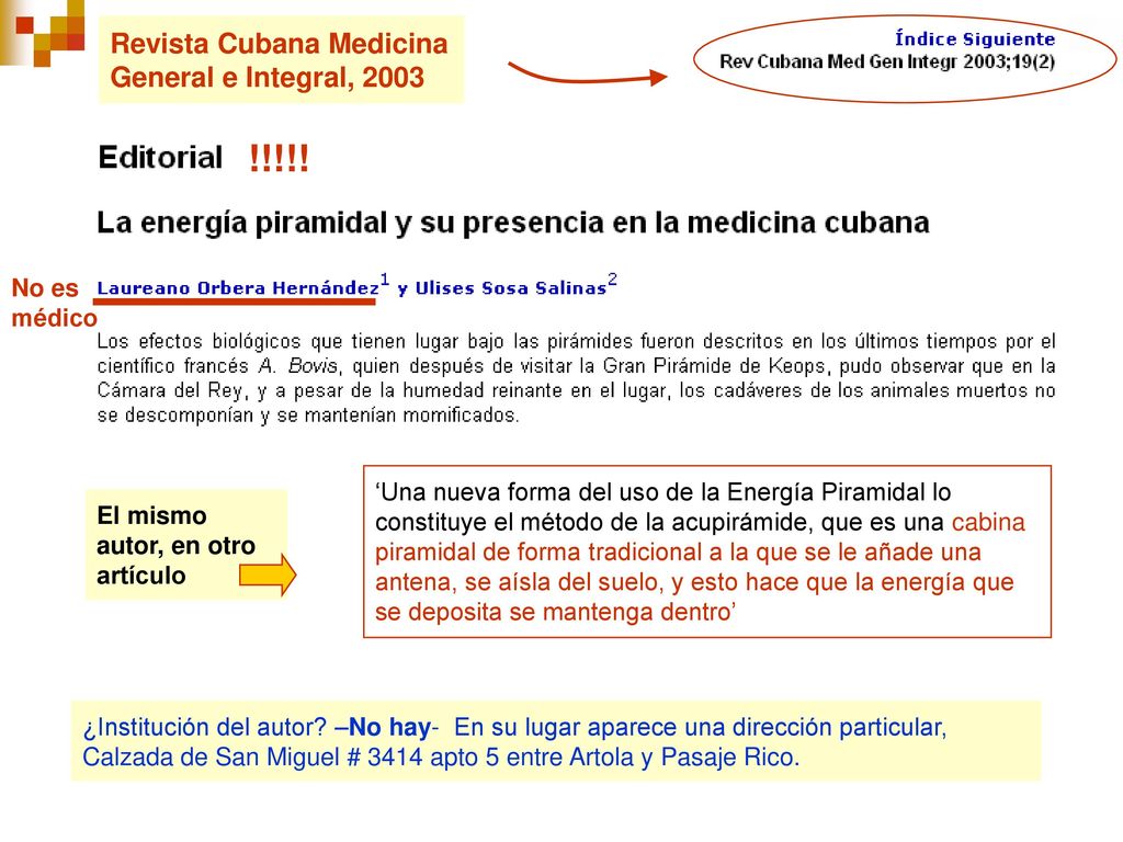 !!!!! Revista Cubana Medicina General e Integral, 2003 No es médico