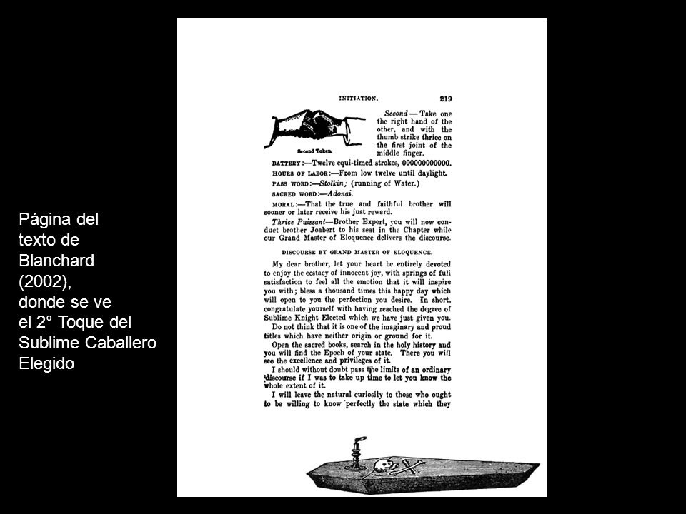 Página del texto de Blanchard (2002), donde se ve el 2° Toque del Sublime Caballero Elegido