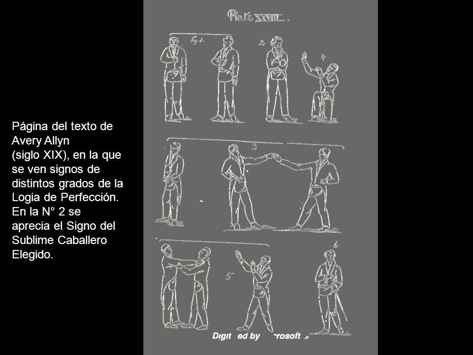 Página del texto de Avery Allyn. (siglo XIX), en la que. se ven signos de. distintos grados de la.