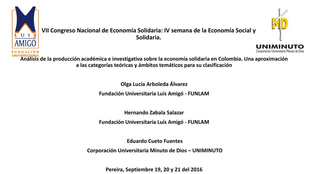 VII Congreso Nacional de Economía Solidaria: IV semana de la Economía Social y Solidaria.