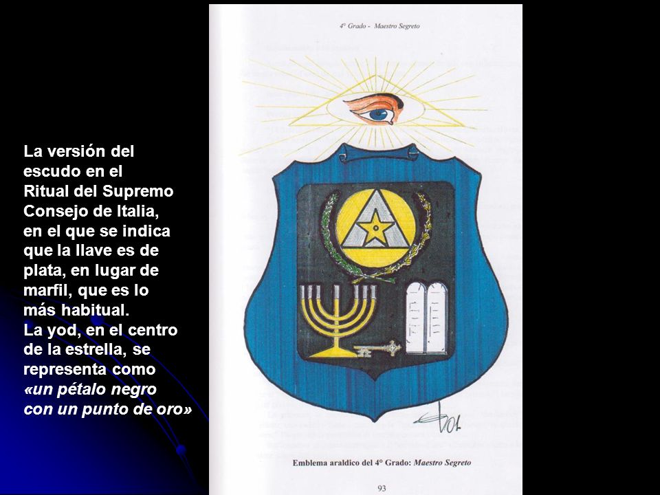 La versión del escudo en el. Ritual del Supremo. Consejo de Italia, en el que se indica. que la llave es de.
