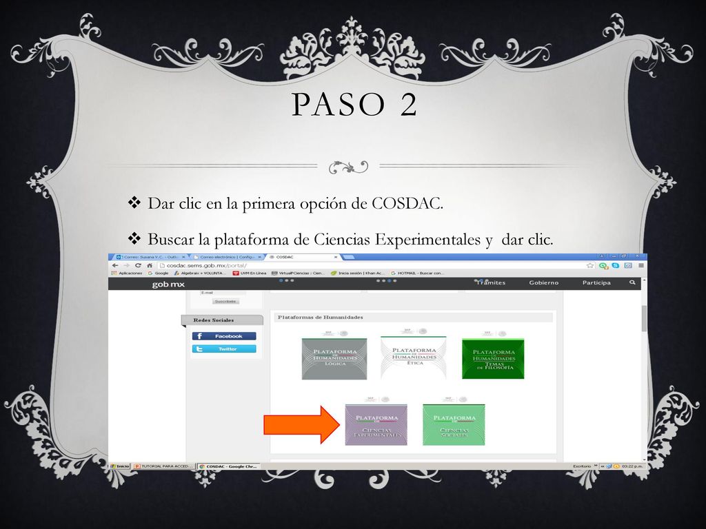 PASO 2 Dar clic en la primera opción de COSDAC.