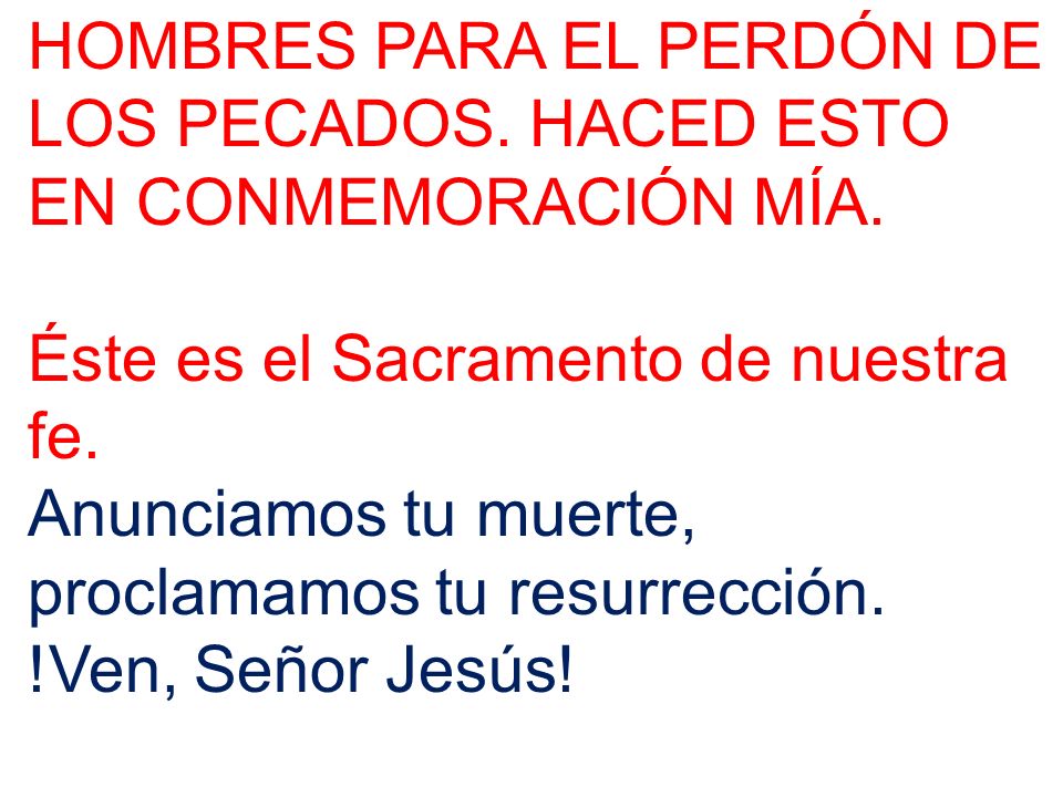 HOMBRES PARA EL PERDÓN DE LOS PECADOS. HACED ESTO EN CONMEMORACIÓN MÍA.