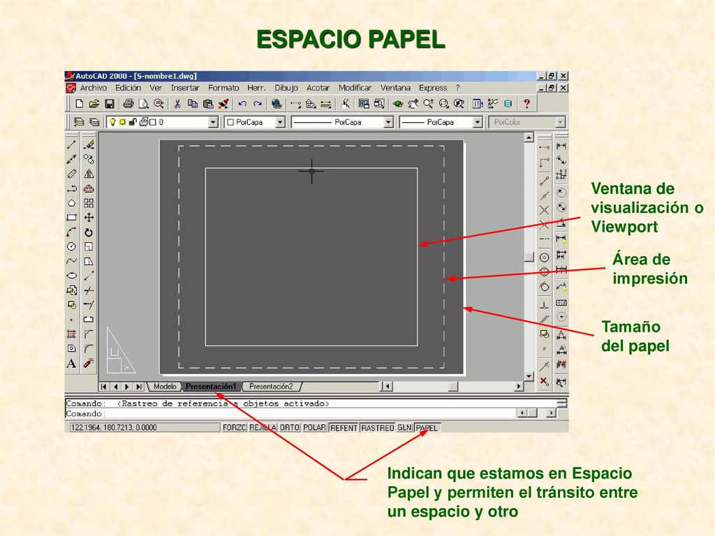 ESPACIO PAPEL Ventana de visualización o Viewport Área de impresión
