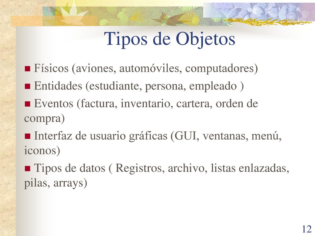 Tipos de Objetos Físicos (aviones, automóviles, computadores)