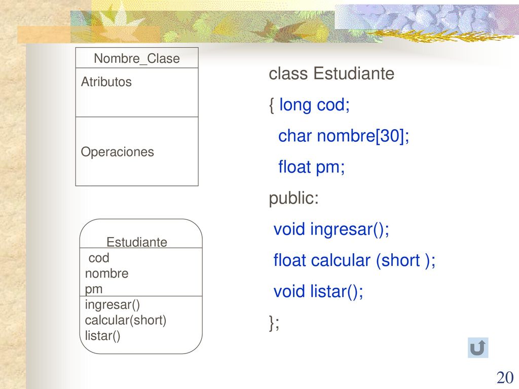 float calcular (short ); void listar(); };