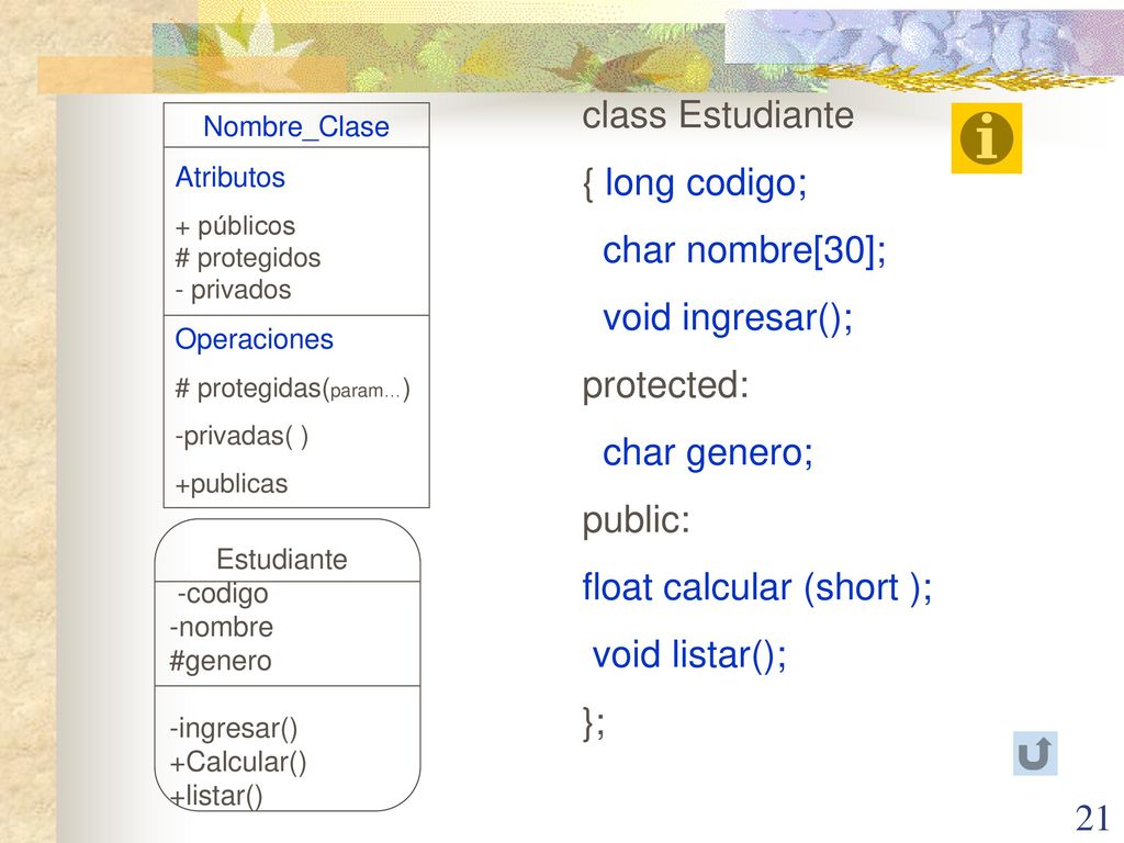 float calcular (short ); void listar(); };