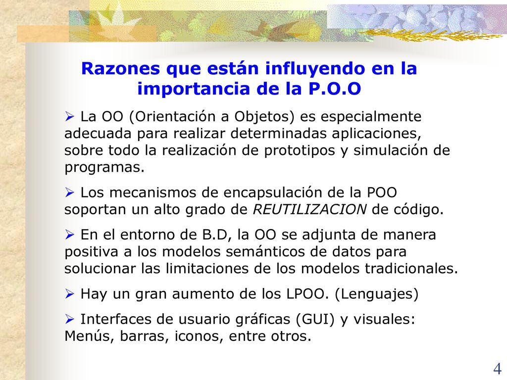 Razones que están influyendo en la importancia de la P.O.O