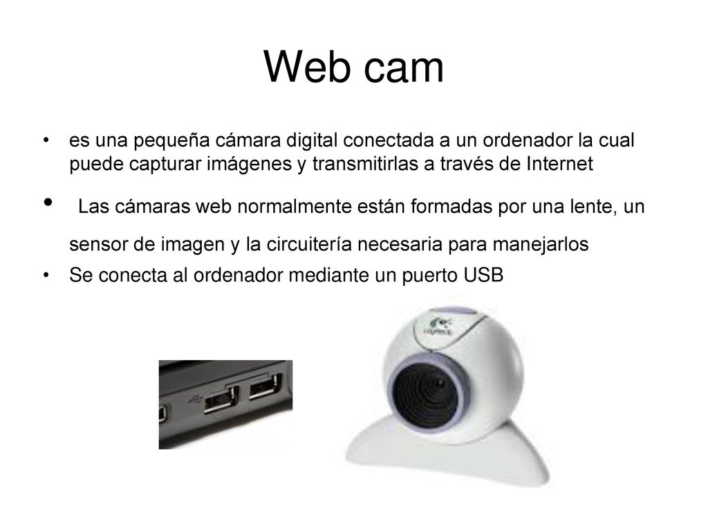 Web cam es una pequeña cámara digital conectada a un ordenador la cual puede capturar imágenes y transmitirlas a través de Internet.