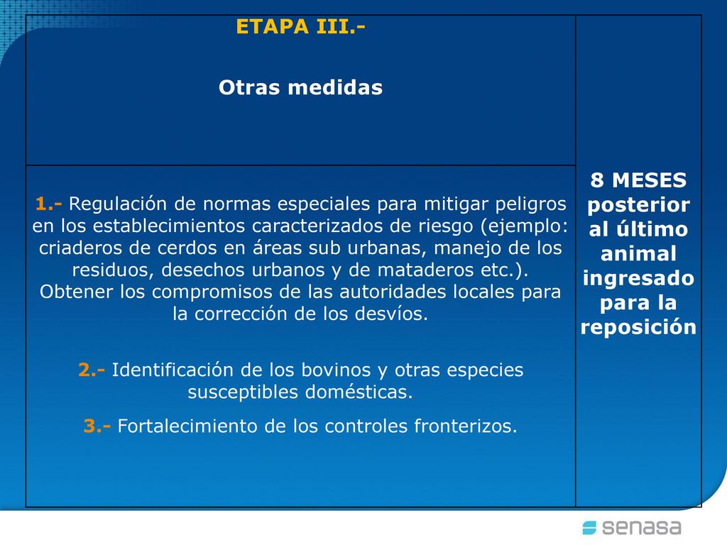 8 MESES posterior al último animal ingresado para la reposición