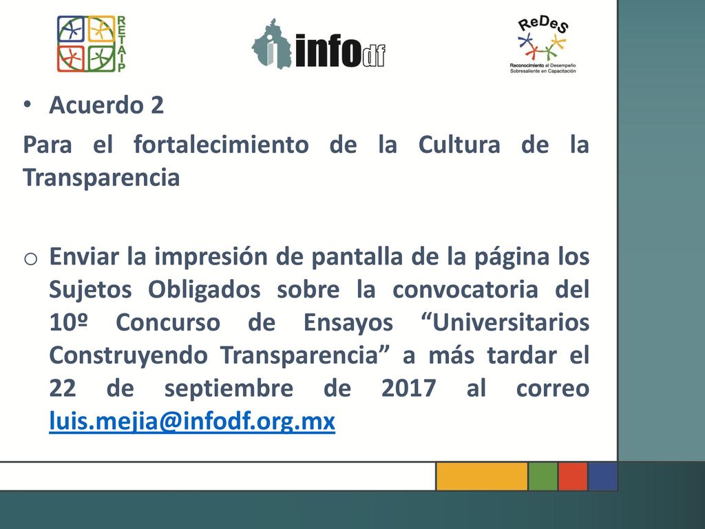 Para el fortalecimiento de la Cultura de la Transparencia