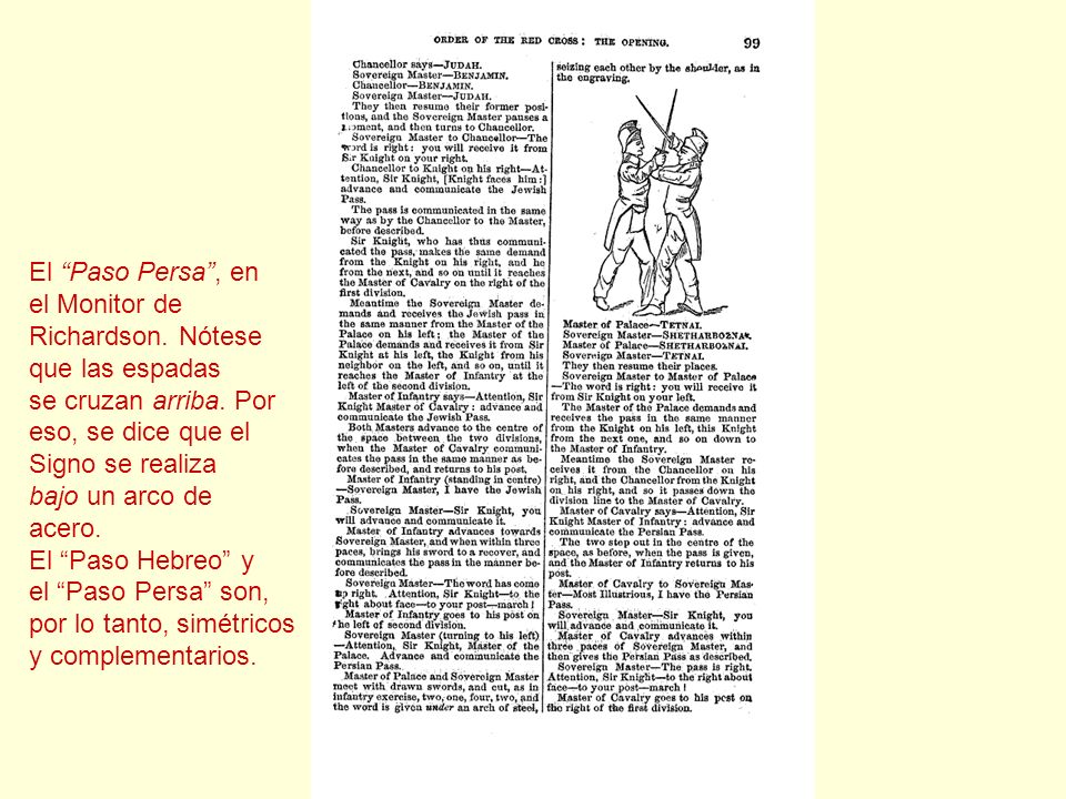 El Paso Persa , en el Monitor de. Richardson. Nótese. que las espadas. se cruzan arriba. Por. eso, se dice que el.