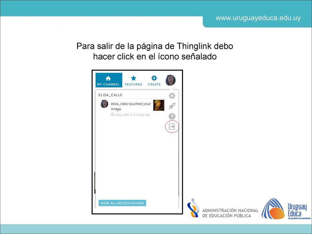 Para salir de la página de Thinglink debo hacer click en el ícono señalado