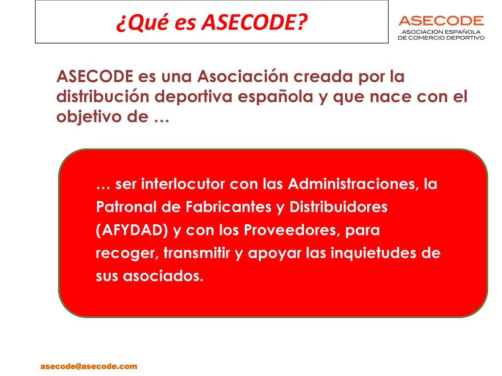 ¿Qué es ASECODE ASECODE es una Asociación creada por la distribución deportiva española y que nace con el objetivo de …