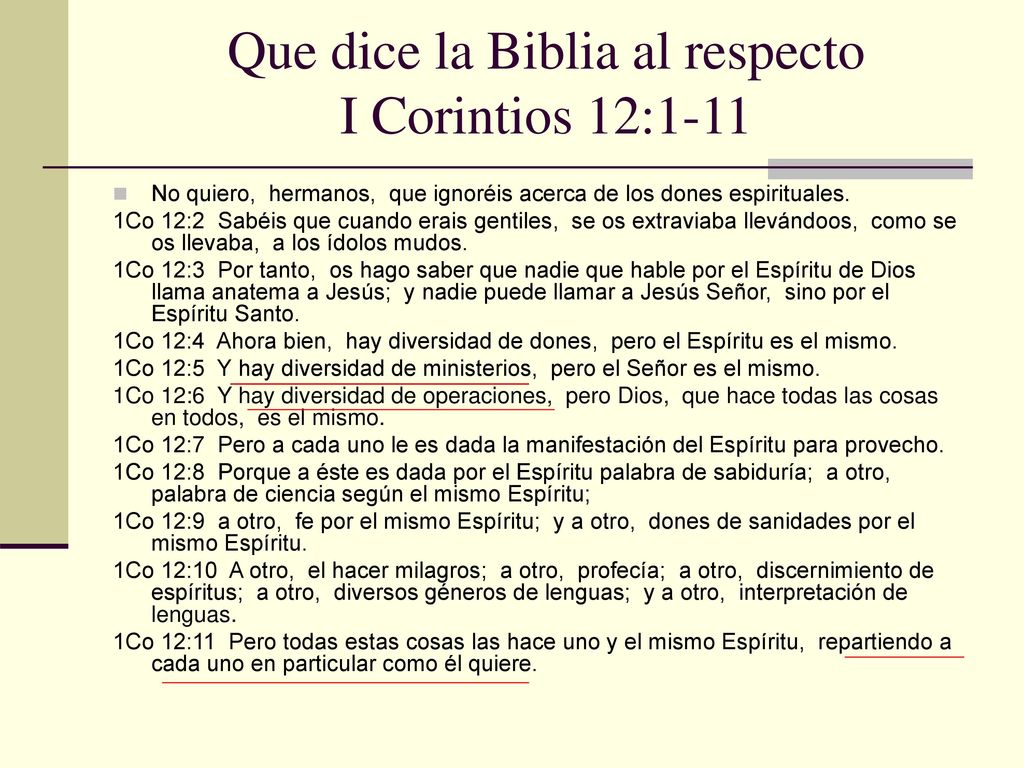 Que dice la Biblia al respecto I Corintios 12:1-11
