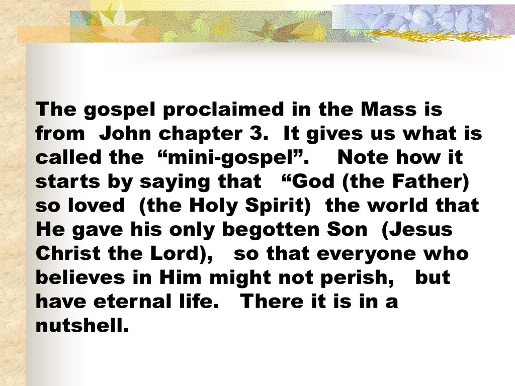 The gospel proclaimed in the Mass is from John chapter 3