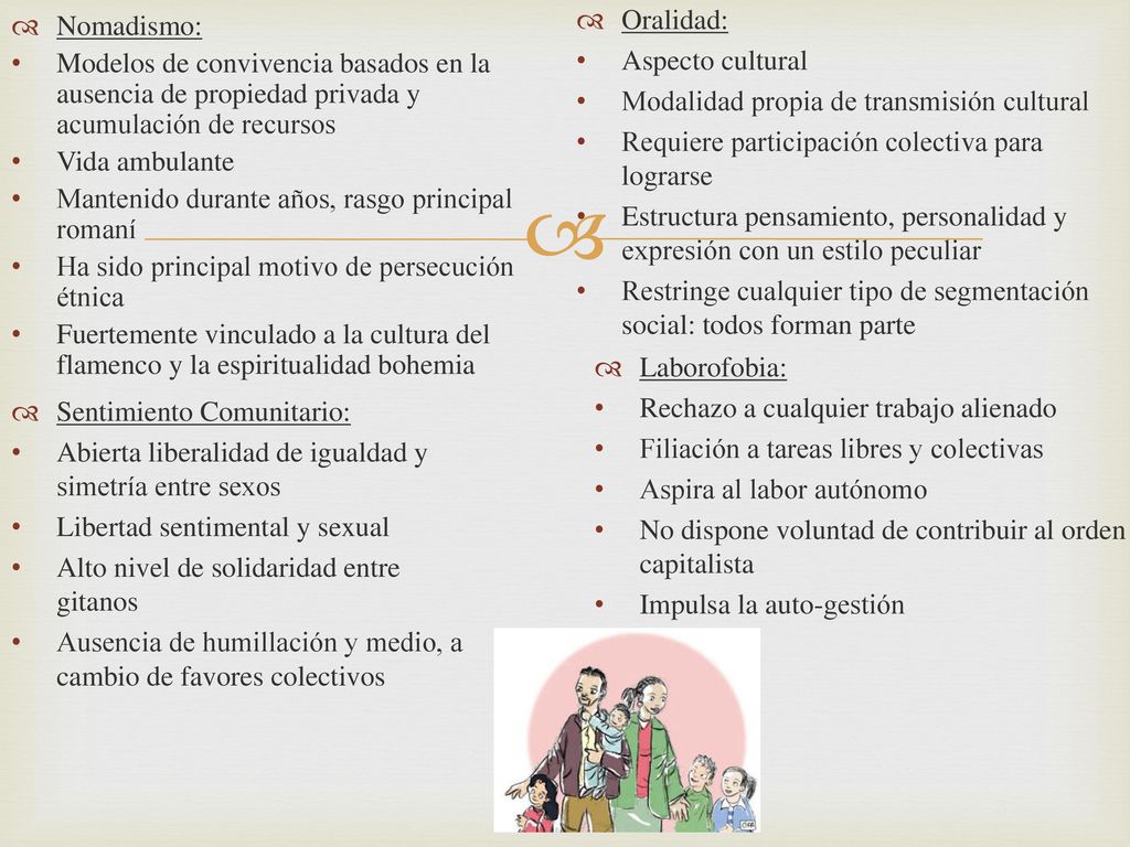Oralidad: Aspecto cultural. Modalidad propia de transmisión cultural. Requiere participación colectiva para lograrse.